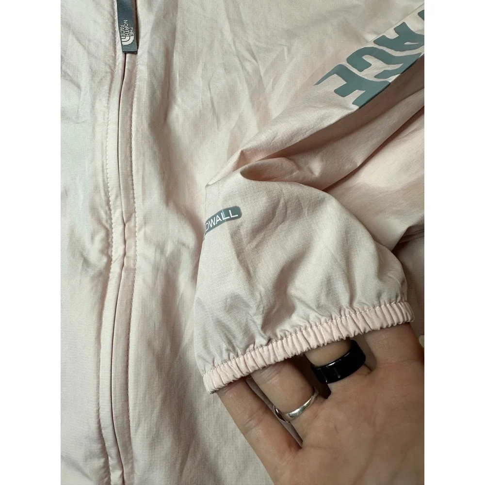 The North Face Girls WindWall Hooded Windbreaker Jacket Pink XL Logo Sleeve